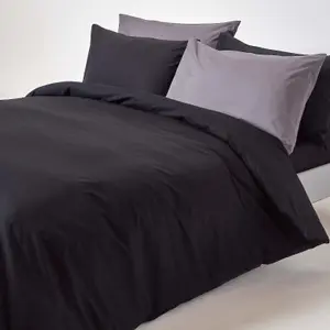 Homescapes Black Egyptian Cotton Duvet Cover with Pillowcases 200 TC, Double