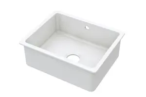 Fireclay Single Bowl Square Undermount Kitchen Sink, Central Waste & Overflow, 548mm - White