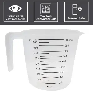 3pk Plastic Measuring Jugs 1 Litre, Plastic Measuring Jug for Kitchen & Baking Plastic Jugs, Plastic Jug with Measuring Scale