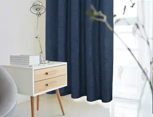 Home Curtains Canterbury Chenille Lined Blackout 45w x 54d" (114x137cm) Navy Eyelet Curtains (PAIR)