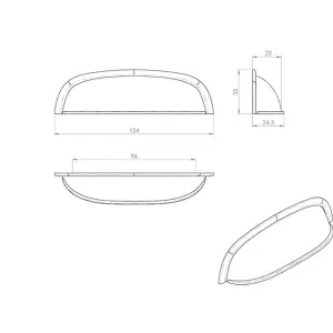 4x Shaker Cup Pull Handle 124 x 35mm 96mm Fixing Centres Satin Nickel