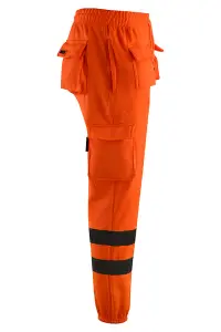 MS9 Mens Hi Viz Vis High Visibility Fleece Cargo Work Trousers Pants Joggers H1 Orange - S