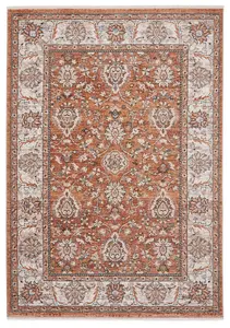 Brown Terracotta Traditional Bordered Floral 10mm Thick Stain-Resistant Rug For Bedroom, & Dining Room-80cm X 300cm