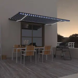 Berkfield Manual Retractable Awning with LED 500x350 cm Blue and White