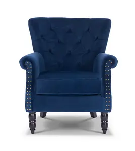 Velvet Blue Liana Accent Wingback Chair