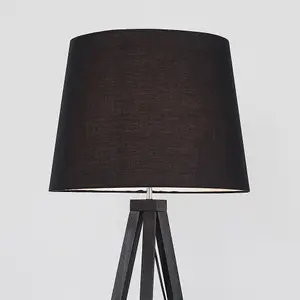 ValueLights Modern Black Wood Tripod Design Floor Lamp With Black Shade