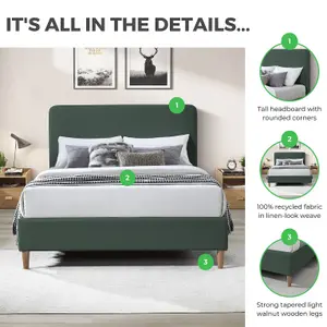 Furniturebox UK Double Bed - 'Romy' Upholstered Green Double Bed Frame Only (No Mattress) - 100% Recycled Eco Fabric