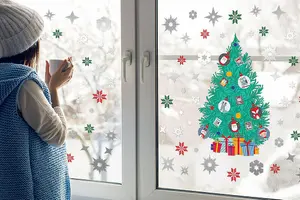 Christmas Tree and Silver Snowflakes Window Stickers Wall Art Home Decorations