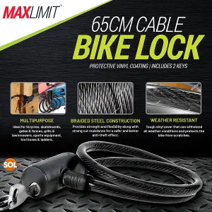 Black Cable Bike Lock with Key - Cable Lock Made with Tough Braided Steel Wires and Durable PVC