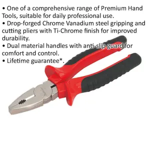 190mm Combination Pliers - Drop Forged Steel - 35mm Jaw Capacity - Comfort Grip