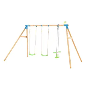 TP Knightswood Triple Wooden Swing Set With Glide Ride - FSC certified