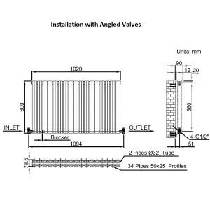 Nes Home 1020 X 600 mm Double Oval Tube White Radiator