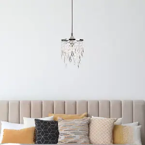 Modern Waterfall Design Pendant Shade with Clear Acrylic Droplets and Beads