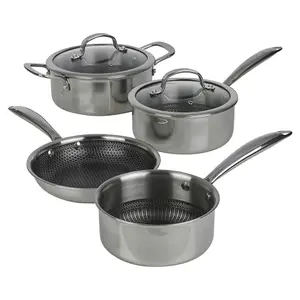 URBNCHEF 20cm Diameter 4Pcs Non Stick Stainless Steel Induction Frying Pan Saucepan Casserole Set