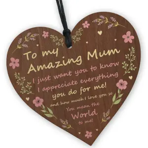 Red Ocean Mothers Day Gifts  A Present For Mum  Handmade Plaque  Wooden heart hanging plaque Mother from daughter thank you