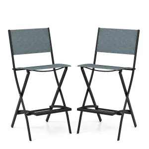 Costway Set of 2 Outdoor Bar Chair Folding Bar Height Stool with Metal Frame & Footrest