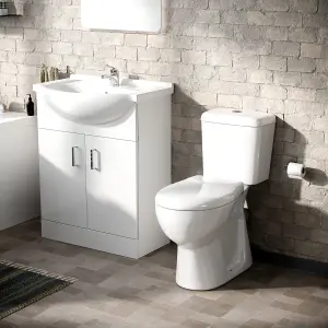 Nes Home Bath Suite 1700mm Bathtub, 650mm White Basin Vanity & Close Coupled Toilet