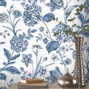 Rasch Blue & White Floral Botanical Wallpaper 260169