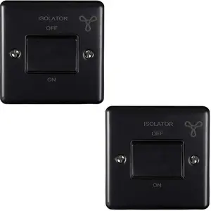 2 PACK 6A Extractor Fan Isolator Switch MATT BLACK & Black Trim 3 Pole Shower