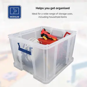 BANKERS BOX 48L Clear Plastic Storage Box with Lid Super Strong Plastic Box 30 x 41 x 37cm