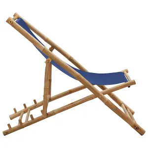 Berkfield Deck Chair Bamboo and Canvas Navy Blue