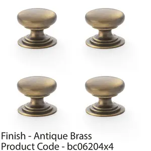 4 PACK - Stepped Round Door Knob - Antique Brass 25mm Classic Kitchen Cabinet Pull Handle