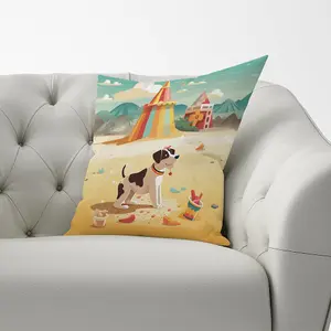 Doggy On A Beach Holiday Cushions 33cm x 48cm