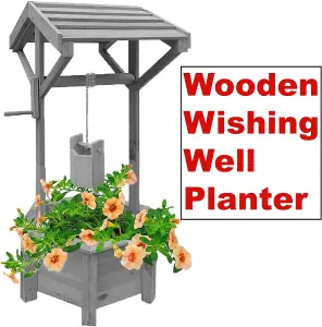 AAMEN Wooden Wishing Wells for Outdoors with Hanging Bucket, Flower Pot