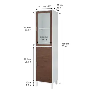 Teamson Home Freestanding Tall Column Bathroom Cabinet with 2 Doors and 3 Shelves, Walnut/White