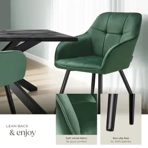 Dining Chair Marilyn - velvet look, quilted pattern - dark green / black