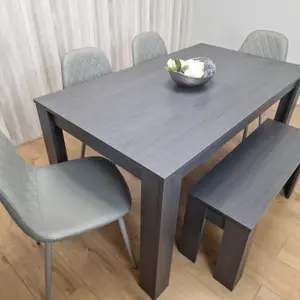 Dark Grey Dining Table with 4 Diamond Stitched Grey Chairs and 1 Bench