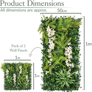 Artificial Living Wall Panels Wisteria Green Plant Foliage Indoor Outdoor 1m x 1m - White