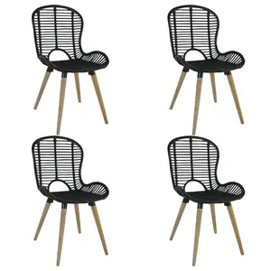 Berkfield Dining Chairs 4 pcs Black Natural Rattan