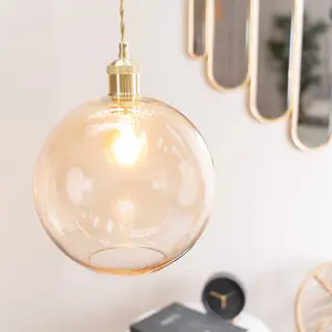 ValueLights Bellamy Easy Fit Amber Glass Globe Lampshade Ceiling Light Shade - Bulb Included