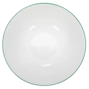 Set of 4 White Ceramic Dinner Bowls with Elegant Green Rim - Durable & Stylish