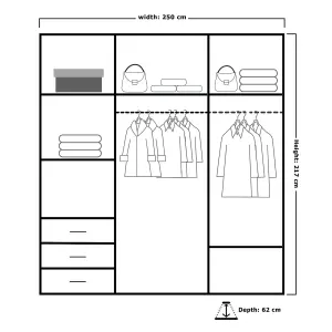 Sliding Wardrobes 4U Ronal 2&3 Sliding Door Wardrobe in 4 Colors White, Black, Grey &Oak - (W)2500mm, (H)2170mm