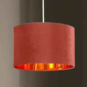 Deco Blush Pink salmon Colour Velvet Fabric Outer and Metallic Gold inner Ceiling Pendant Drum Light Shade