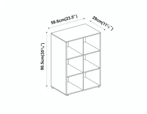 URBNLIVING 91cm Height 6 Cube Bookcase White Wood Grey Door Metal Handle Display Storage Shelf