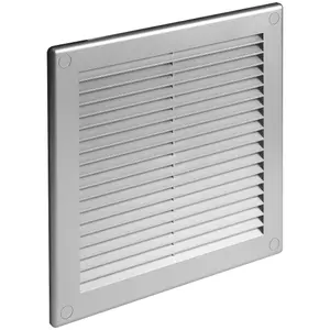 Silver Louvred Wall Vent Grille with Flyscreen and Screw Covers, 150 x 150 mm, Air Ventilation Duct Cover with Flat Back