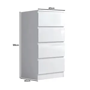 4 Drawer Chest Of Drawers High Gloss White Bedroom Furniture