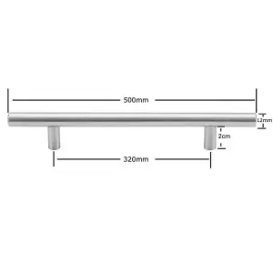 Kitchen Cupboard T-Bar Brushed Steel Furniture Cabinet Handles 320mm (Pack of 10)