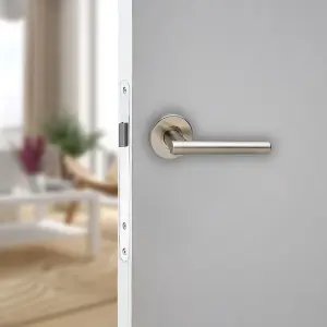 URBNLIVING 110mm Length 12 Pcs T Metal & Satin Nickel Lever Rose Latch Door Handles Set