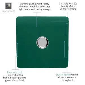 Trendi Switch 1 Gang 1 or 2 way 150w Rotary LED Dimmer Light Switch in Dark Green