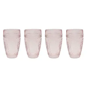 Tumbler Glasses Pink 4-Set Embossed Design Bar Liquor Martini Glass Drinkware