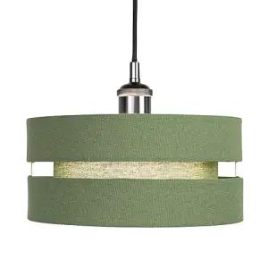 Contemporary Olive Green Linen Fabric Triple Tier Ceiling Pendant Light Shade