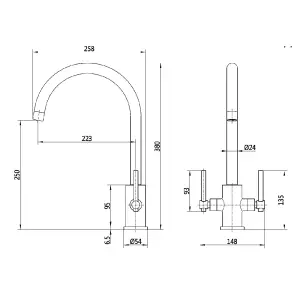 Astini Narberth Brushed/Shadow Grey Twin Lever Kitchen Tap