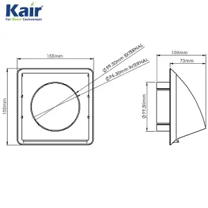 Kair Terracotta Cowled Outlet Grille 155mm External Dim Wall Vent With 100mm - 4 inch Round Rear Spigot and Backdraught Shutter