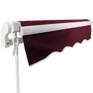 SunDaze 4 x 3m Manual Awning Garden Patio Canopy Sun Shade Shelter Retractable with Fittings and Crank Handle Wine Red