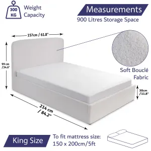 Ottoman Bed King Size Boucle Upholstered Fabric - No Mattress