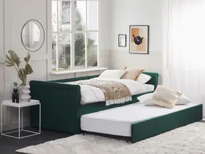 Fabric EU Single Trundle Bed Green LIBOURNE